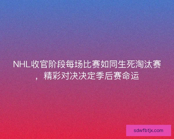 NHL收官阶段每场比赛如同生死淘汰赛，精彩对决决定季后赛命运