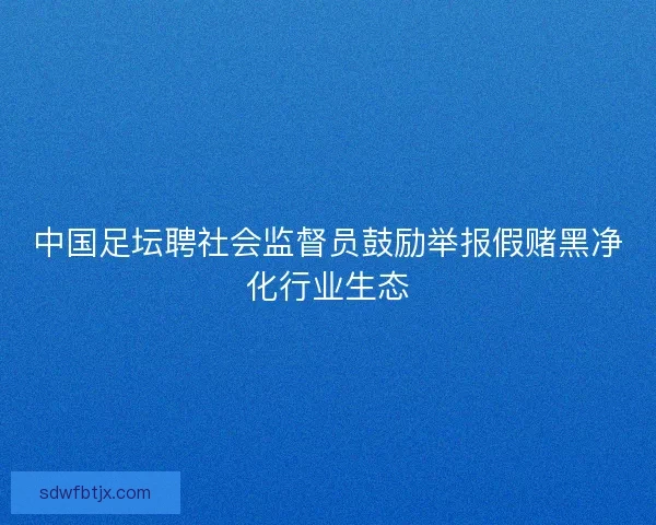中国足坛聘社会监督员鼓励举报假赌黑净化行业生态