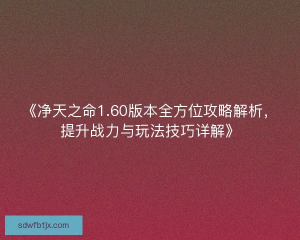 《净天之命1.60版本全方位攻略解析，提升战力与玩法技巧详解》